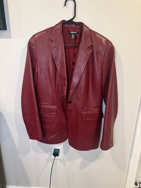 DKNY Burgundy Leather Blazer Jacket
